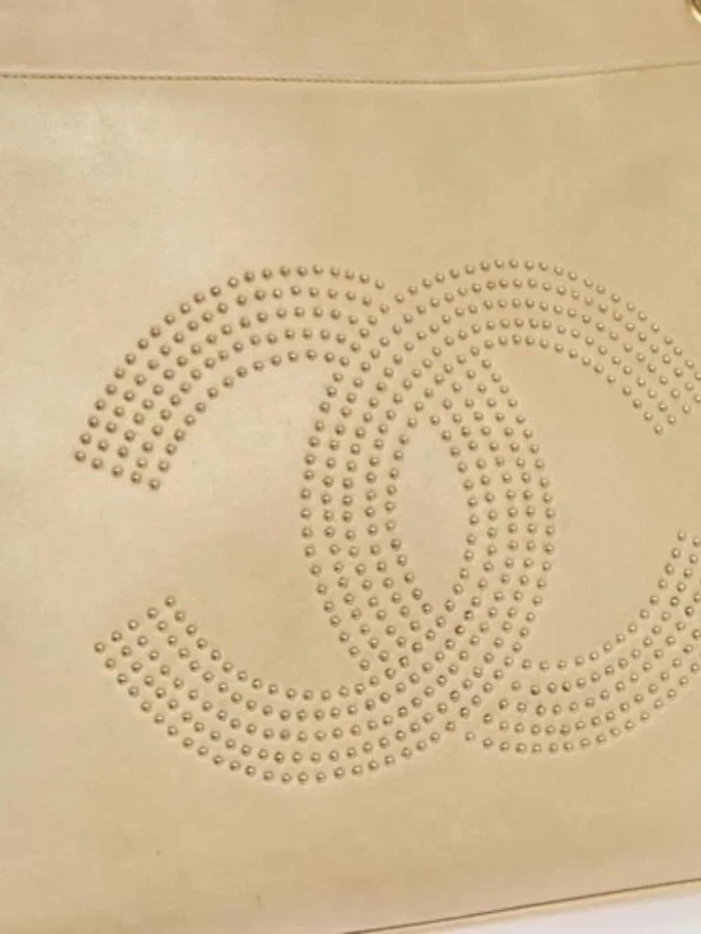 CHANEL COCO Mark Shoulder Bag Lamb Skin Beige Gold CC Auth BA1376